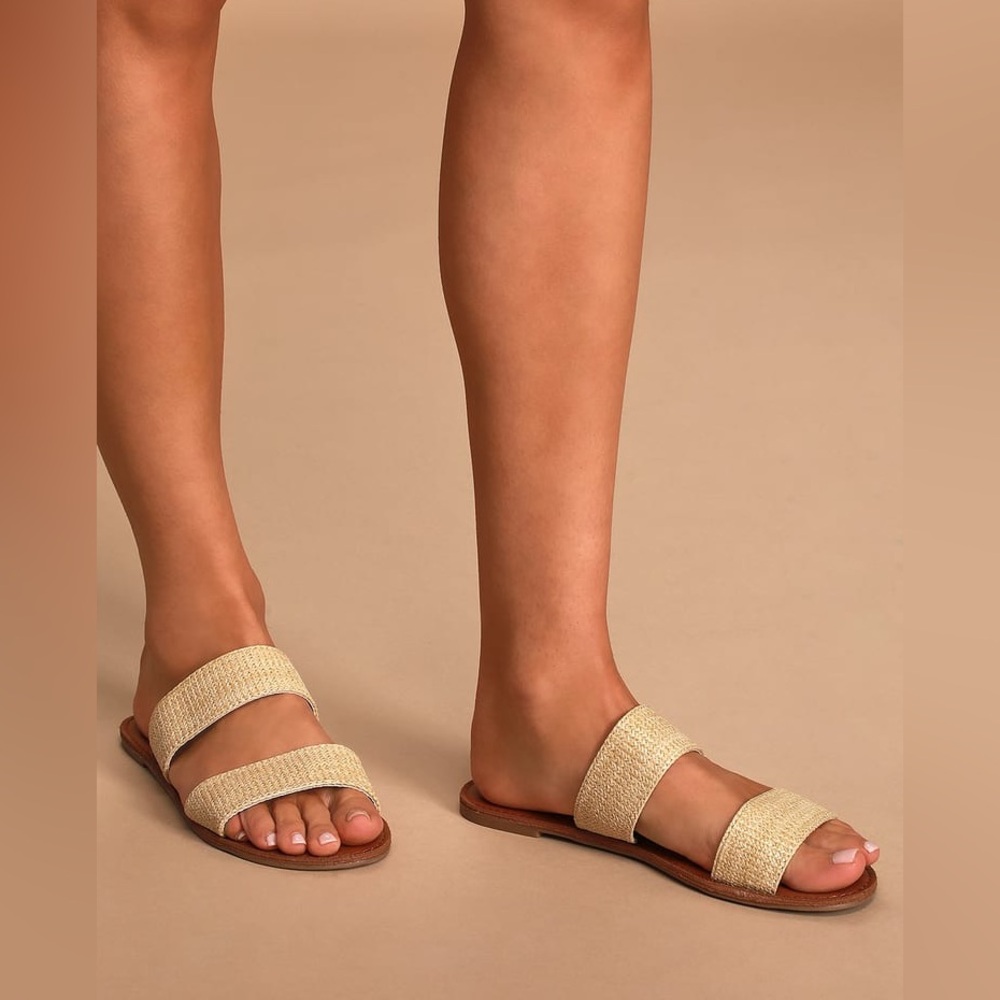 Lulus Natural Raffia Slide Sandals Size 8 1/2